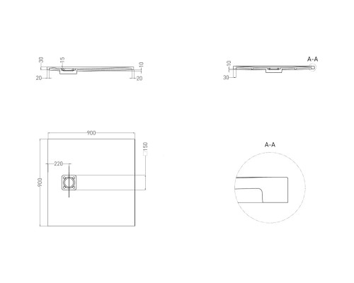 Душевой поддон Salini S-Stone Oasi 120321MF 90x90 см, из литьевого мрамора, квадратный, покраска по RAL матовый полностью