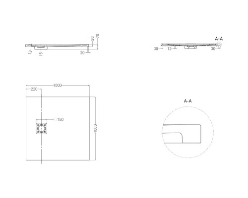 Душевой поддон Salini S-Stone Oasi 120324MF 100x100 см, из литьевого мрамора, квадратный, покраска по RAL матовый полностью