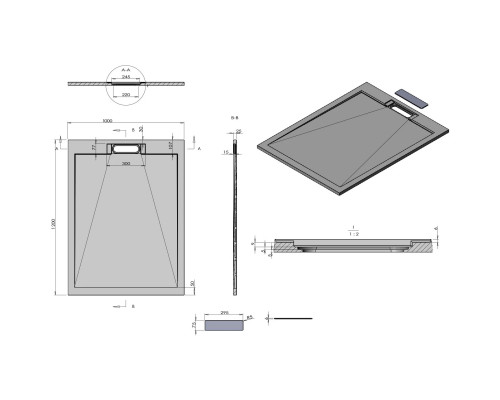 Душевой поддон Vincea VST-4SRL1012G 120x100 см, из литьевого мрамора, прямоугольный, серый