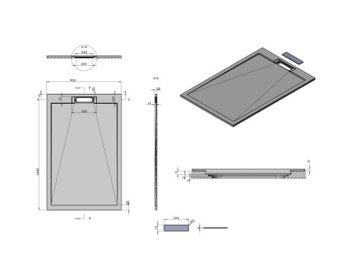 Душевой поддон Vincea VST-4SRL9016G 160x90 см, из литьевого мрамора, прямоугольный, серый