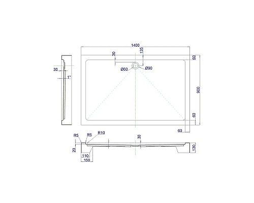 Приобрести Акриловый поддон 140x90 см Royal Bath RB9140HP в магазине сантехники Santeh-Crystal.ru