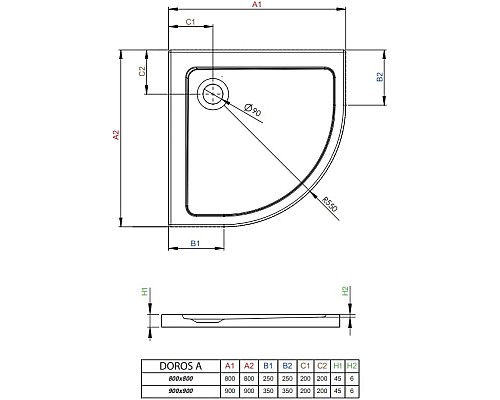 Приобрести Акриловый поддон 90x90 см Radaway Doros A SDRA9090-01 в магазине сантехники Santeh-Crystal.ru