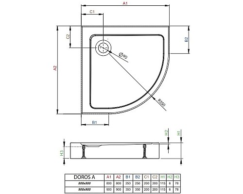 Заказать Акриловый поддон 90x90 см Radaway Doros A Compact SDRA9090-05 в магазине сантехники Santeh-Crystal.ru