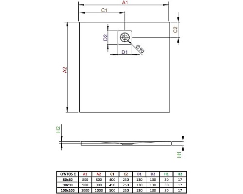 Заказать Поддон из литого мрамора 80x80 см Radaway Kyntos C Anthracite HKC8080-64 в магазине сантехники Santeh-Crystal.ru