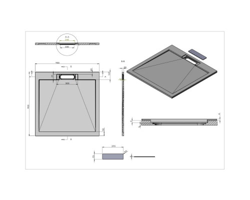 Душевой поддон из литьевого мрамора 90x90 см Vincea VST-4SRL9090A