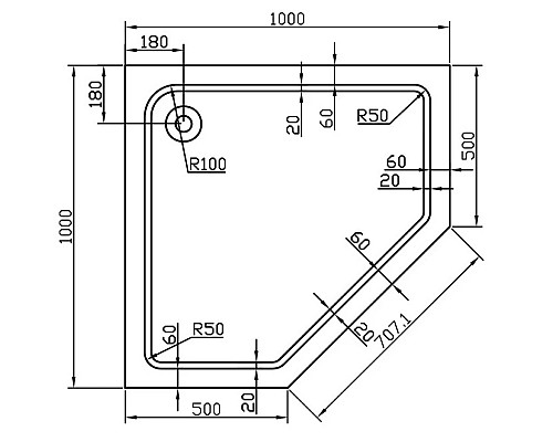 Акриловый поддон 100x100 см Vincea VST-2AP-1010