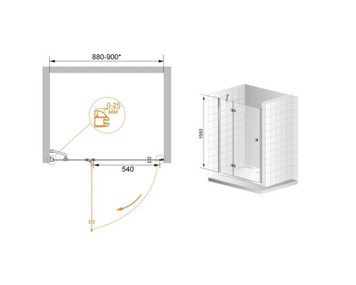 Купить Душевая дверь распашная Cezares Verona 90 см текстурное стекло VERONA-W-B-12-90-P-Cr-R в магазине сантехники Santeh-Crystal.ru