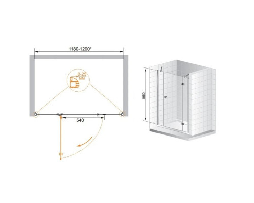 Купить Душевая дверь распашная Cezares Verona 120 см текстурное стекло VERONA-W-B-13-30+60/30-P-Cr-R в магазине сантехники Santeh-Crystal.ru