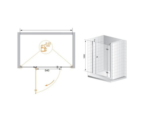 Купить Душевая дверь распашная Cezares Verona 150 см текстурное стекло VERONA-W-B-13-60+60/30-P-Cr-R в магазине сантехники Santeh-Crystal.ru