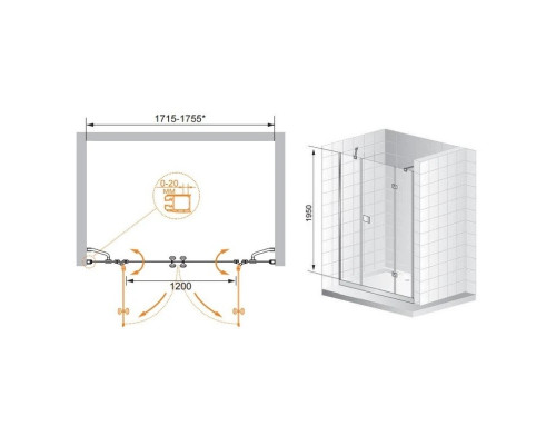 Купить Душевая дверь распашная Cezares Elena 175 см прозрачное стекло ELENA-W-B-22-180-C-Cr в магазине сантехники Santeh-Crystal.ru
