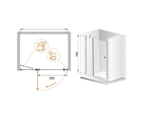 Приобрести Душевая дверь распашная Cezares Elena 110 см текстурное стекло ELENA-W-B-12-110-P-Cr-R в магазине сантехники Santeh-Crystal.ru