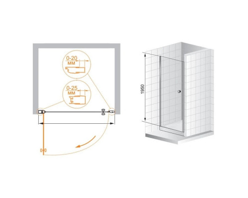 Купить Душевая дверь распашная Cezares Triumph 90 см текстурное стекло TRIUMPH-D-B-1-90-P-Cr-L в магазине сантехники Santeh-Crystal.ru