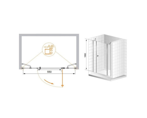 Приобрести Душевая дверь распашная Cezares Elena 170 см текстурное стекло ELENA-W-B-13-60+60/50-P-Cr-R в магазине сантехники Santeh-Crystal.ru