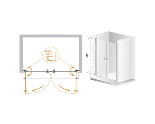 Заказать Душевая дверь распашная Cezares Elena 135 см прозрачное стекло ELENA-W-B-2-140-C-Cr в магазине сантехники Santeh-Crystal.ru
