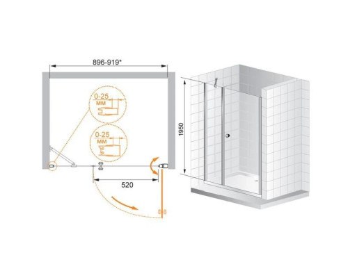 Заказать Душевая дверь распашная Cezares Triumph 90 см текстурное стекло TRIUMPH-D-B-11-30+60-P-Cr-L в магазине сантехники Santeh-Crystal.ru