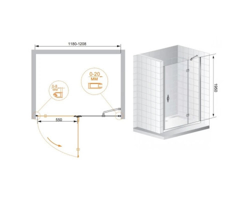 Заказать Душевая дверь распашная Cezares Bergamo 120 см текстурное стекло BERGAMO-W-B-12-120-P-Cr-L в магазине сантехники Santeh-Crystal.ru