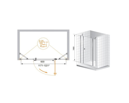 Приобрести Душевая дверь распашная Cezares Triumph 120 см текстурное стекло TRIUMPH-D-B-13-30+60/30-P-Cr-R в магазине сантехники Santeh-Crystal.ru