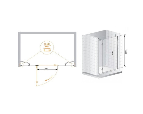 Приобрести Душевая дверь распашная Cezares Bergamo 180 см прозрачное стекло BERGAMO-W-B-13-60+60/60-C-Cr-R в магазине сантехники Santeh-Crystal.ru