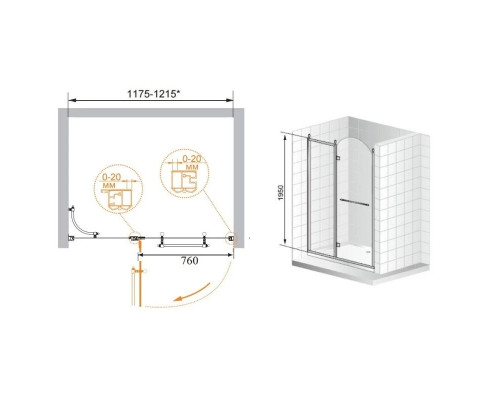 Заказать Душевая дверь распашная Cezares Retro 120 см прозрачное c матовым узором RETRO-A-B-12-120-CP-Br-L в магазине сантехники Santeh-Crystal.ru