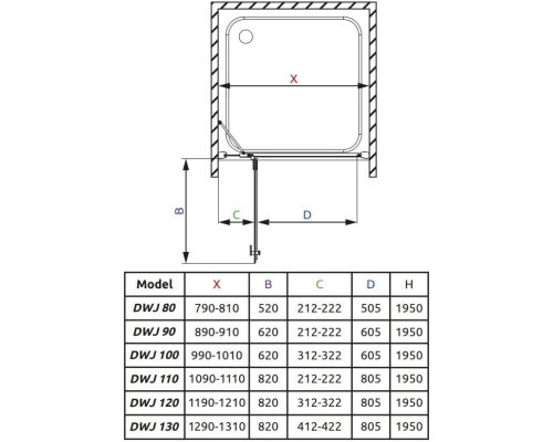 Купить Душевая дверь Radaway Almatea DWJ 130 L прозрачное в магазине сантехники Santeh-Crystal.ru