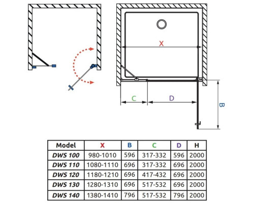 Купить Душевая дверь Radaway Nes Black DWS 100 R прозрачное в магазине сантехники Santeh-Crystal.ru