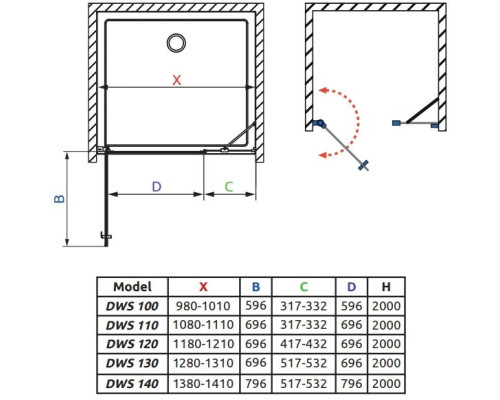 Заказать Душевая дверь Radaway Nes DWS 140 L прозрачное в магазине сантехники Santeh-Crystal.ru