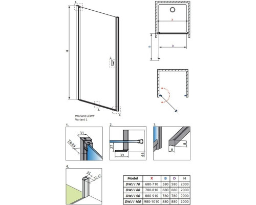 Приобрести Душевая дверь Radaway Nes 8 DWJ I 90 L прозрачное в магазине сантехники Santeh-Crystal.ru