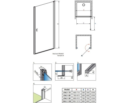 Заказать Душевая дверь Radaway Nes 8 DWJ I 90 R прозрачное в магазине сантехники Santeh-Crystal.ru