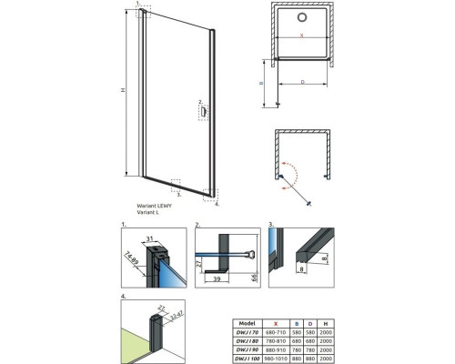 Купить Душевая дверь Radaway Nes 8 Black DWJ I Frame 90 L прозрачное в магазине сантехники Santeh-Crystal.ru