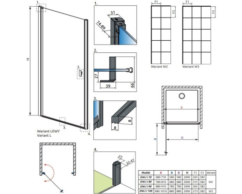 Купить Душевая дверь Radaway Nes 8 Black DWJ I Factory 80 L прозрачное в магазине сантехники Santeh-Crystal.ru