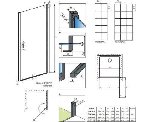 Купить Душевая дверь Radaway Nes 8 Black DWJ I Factory 80 R прозрачное в магазине сантехники Santeh-Crystal.ru