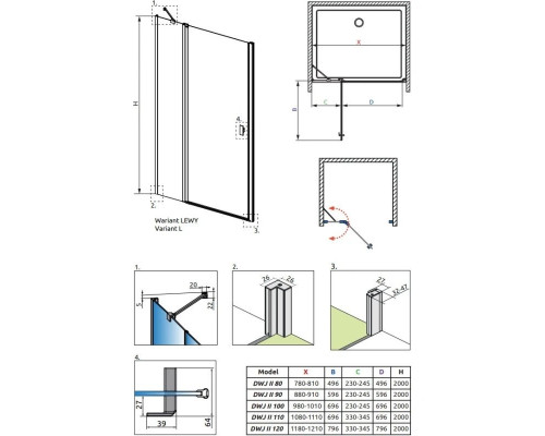 Приобрести Душевая дверь Radaway Nes Black DWJ II 110 L прозрачное в магазине сантехники Santeh-Crystal.ru