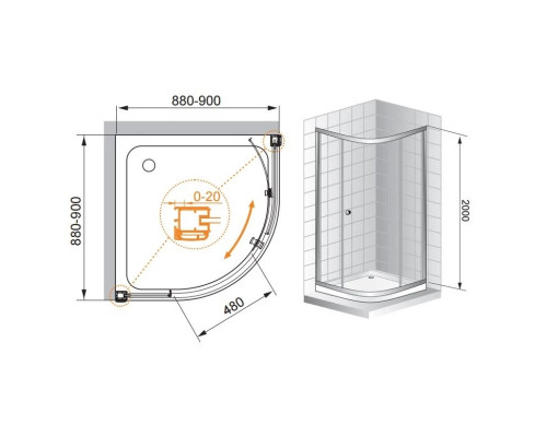 Приобрести Душевой уголок Cezares Anima 90x90 см прозрачное стекло ANIMA-W-R-1-90-C-Cr в магазине сантехники Santeh-Crystal.ru