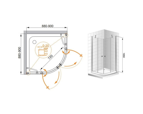 Приобрести Душевой уголок Cezares Elena 90x90 см прозрачное стекло ELENA-W-R-22-90-C-Cr в магазине сантехники Santeh-Crystal.ru
