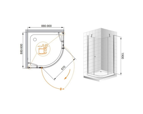 Заказать Душевой уголок Cezares Elena 90x90 см текстурное стекло ELENA-W-R-11-90-P-Cr-R в магазине сантехники Santeh-Crystal.ru