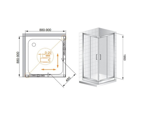 Приобрести Душевой уголок Cezares Porta 100x100 см текстурное стекло PORTA-D-A-2-100-P-Cr в магазине сантехники Santeh-Crystal.ru