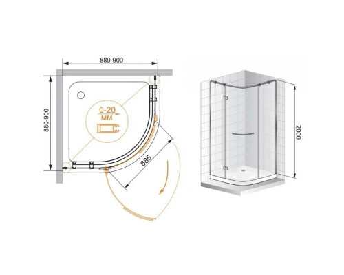 Приобрести Душевой уголок Cezares Bergamo-Arco 90x90 см прозрачное стекло BERGAMO-W-R-1-90-ARCO-C-Cr-L в магазине сантехники Santeh-Crystal.ru