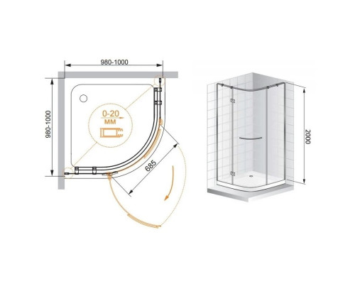Приобрести Душевой уголок Cezares Bergamo-Arco 100x100 см прозрачное стекло BERGAMO-W-R-1-100-ARCO-C-Cr-R в магазине сантехники Santeh-Crystal.ru