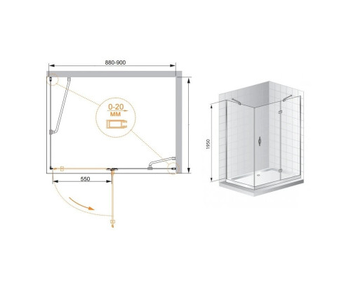 Приобрести Душевой уголок Cezares Bergamo 90x80 см прозрачное стекло BERGAMO-W-AH-1-90/80-C-Cr-R в магазине сантехники Santeh-Crystal.ru
