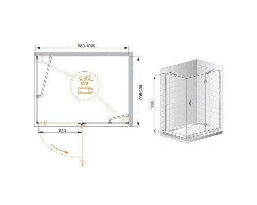 Приобрести Душевой уголок Cezares Bergamo 100x90 см прозрачное стекло BERGAMO-AH-1-100/90-C-Cr-R в магазине сантехники Santeh-Crystal.ru