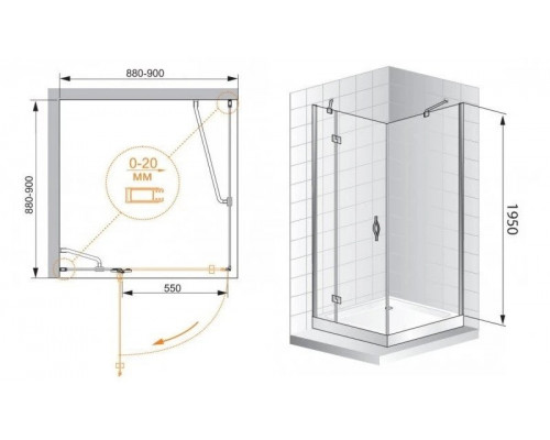 Купить Душевой уголок Cezares Bergamo 90x90 см прозрачное стекло BERGAMO-W-A-1-90-C-Cr-R в магазине сантехники Santeh-Crystal.ru
