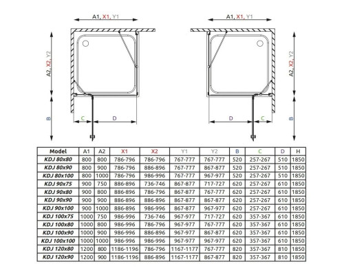 Заказать Душевой уголок Radaway Torrenta KDJ 80 R×90 каррэ в магазине сантехники Santeh-Crystal.ru