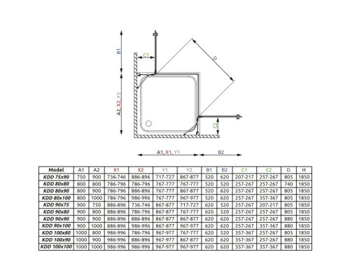 Купить Душевой уголок Radaway Torrenta KDD 75R×90L каррэ в магазине сантехники Santeh-Crystal.ru
