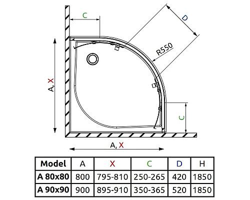 Купить Душевой уголок Radaway Classic A 90×90×185 белый/прозрачное в магазине сантехники Santeh-Crystal.ru