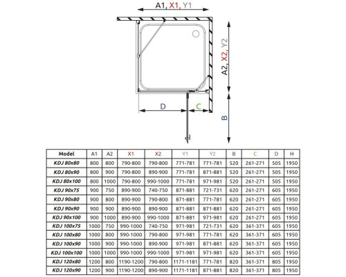 Приобрести Душевой уголок Radaway Almatea KDJ 80 R×80 графитовое в магазине сантехники Santeh-Crystal.ru