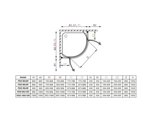 Купить Душевой уголок Radaway Almatea PDD E 90×80 прозрачное в магазине сантехники Santeh-Crystal.ru