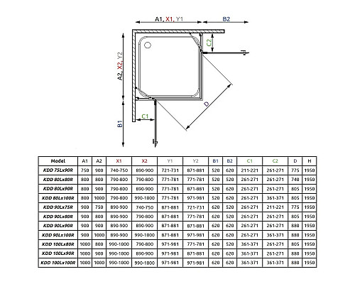 Santeh-Crystal.ru: Душевой уголок Radaway Almatea KDD 90L×80R графитовое Купить Душевой уголок Radaway Almatea KDD 90L×80R графитовое в магазине сантехники Santeh-Crystal.ru