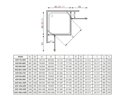 Приобрести Душевой уголок Radaway Almatea KDD 100R×80L коричневое в магазине сантехники Santeh-Crystal.ru