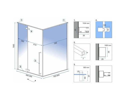 Приобрести Душевой уголок 99,5х80 см Rea Fargo REA-K6950 прозрачное в магазине сантехники Santeh-Crystal.ru