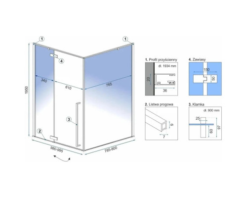Купить Душевой уголок 99,5х80 см Rea Fargo REA-K4907 прозрачное в магазине сантехники Santeh-Crystal.ru